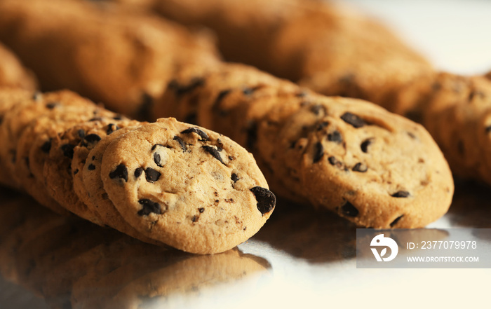 Production line of baking  cookies, closeup