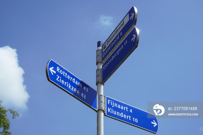 Dutch sign in the city that shows the way to Rotterdam Zierikzee Fijnaart and Klundert.