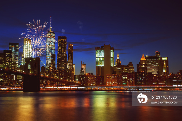 Fireworks over Manhattan, New York City.