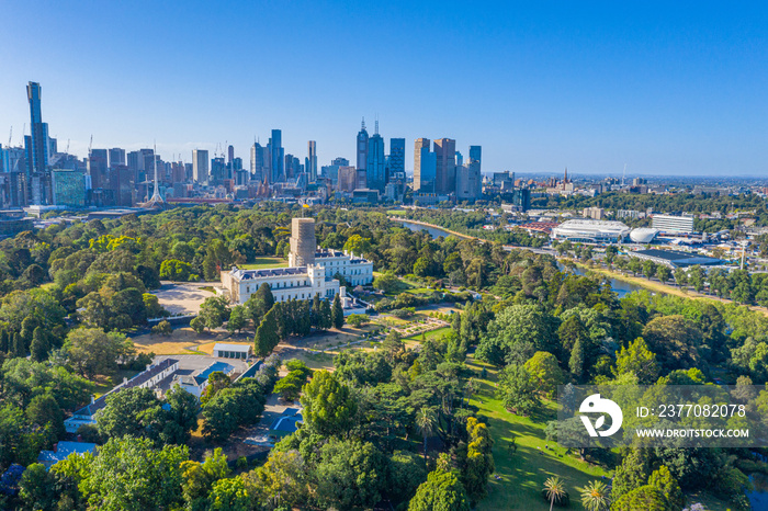 Skyline of Melbourne with government house, Australia