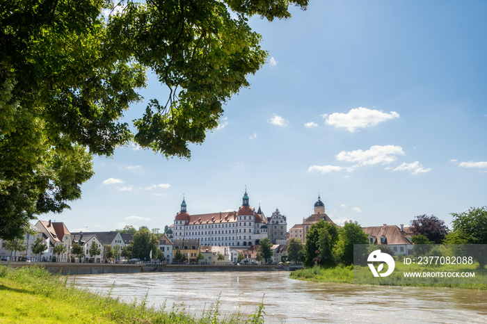 view of the sights and the Danube in the German city of neuburg an der donau