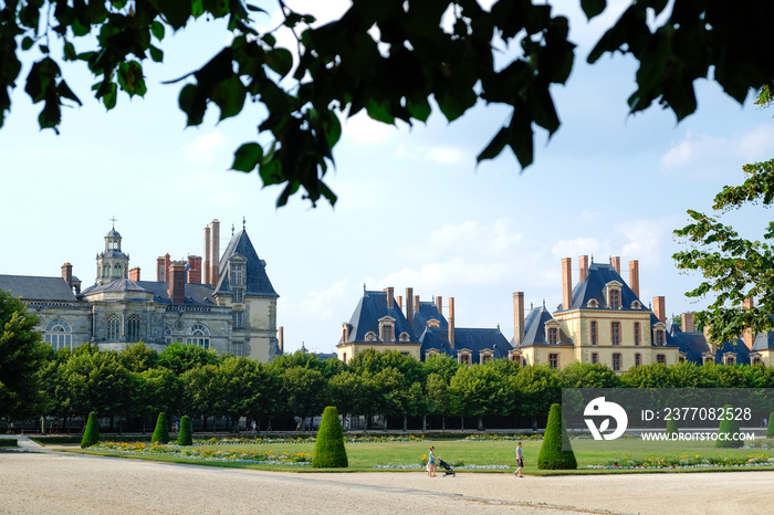 Park of Palace of Fontainebleau in France during summer