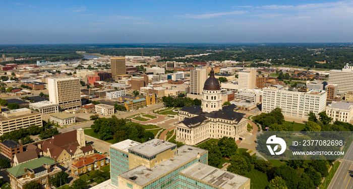 Aerial View Mid Day at the State Capital Building in Topeka Kansas USA