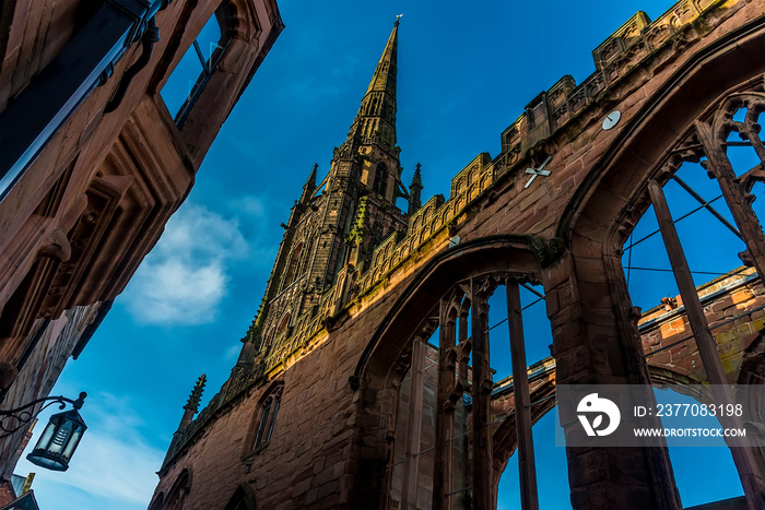 A view of the ruins of St Michaels Cathedral in Coventry, UK