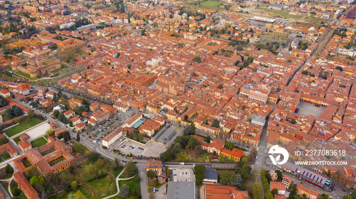 Aerial view of the historic center of Imola, in Emilia-Romagna, Italy.