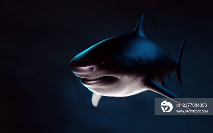 Big shark underwater. 3d render