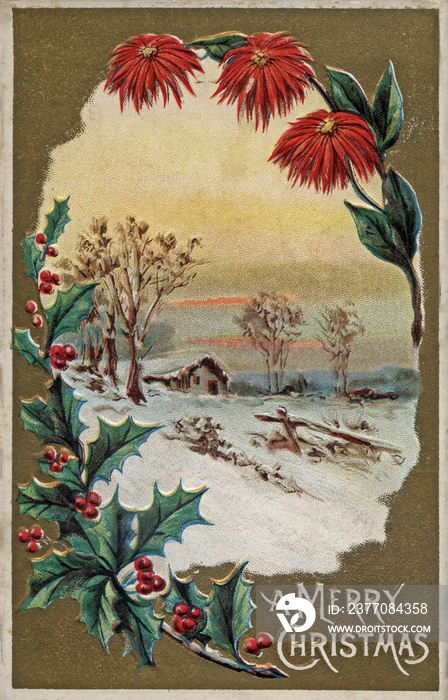 Christmas holiday vintage card snow rural 1911