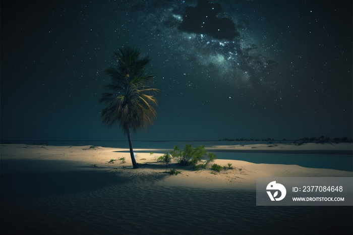 A beautiful bioluminescent night in a paradise open beach