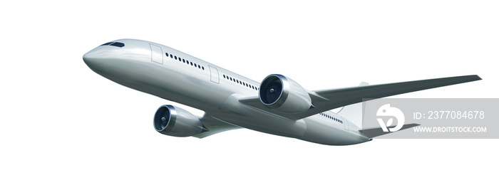 passenger plane in flight on white background, 3d illustration