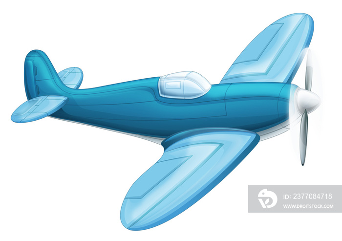 cartoon traditional plane with propeller flying illustration for children