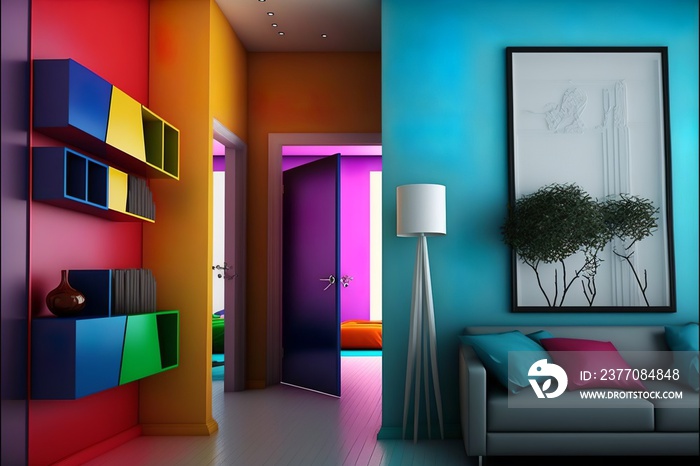 Interior door, room door in modern style colorful