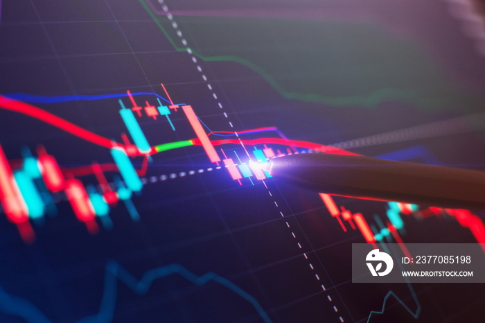 analysis for professional technical analysis on the monitor of a computer. Fundamental and technical analysis concept.