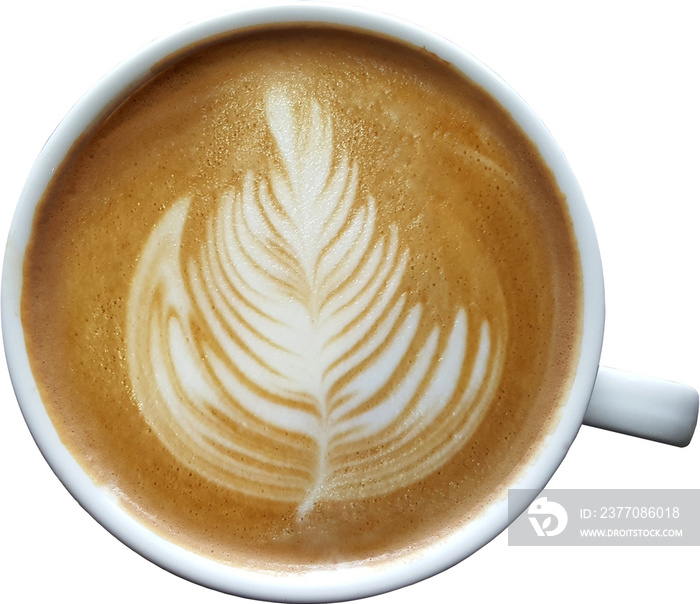 isolated coffee latte top view in a mug.