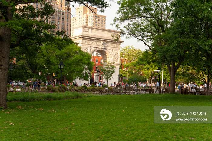 Washington Square Park in New York City at dusk