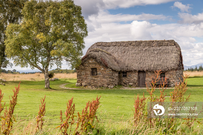 Ancient Thatch Roof Leanach Cottage, Culloden Battlefield, Culloden, Scotland