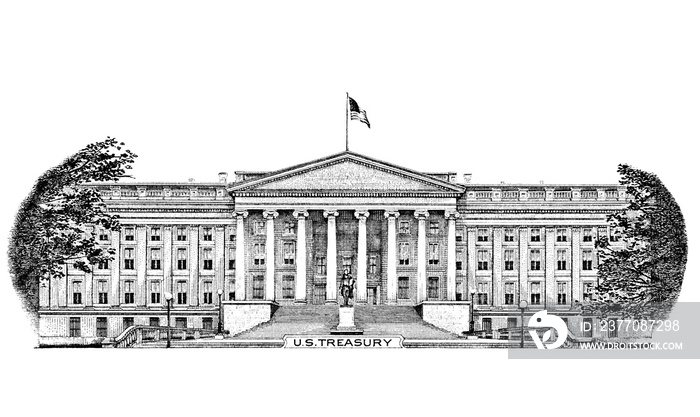 U.S. Treasury building cut from 10 dollar banknote