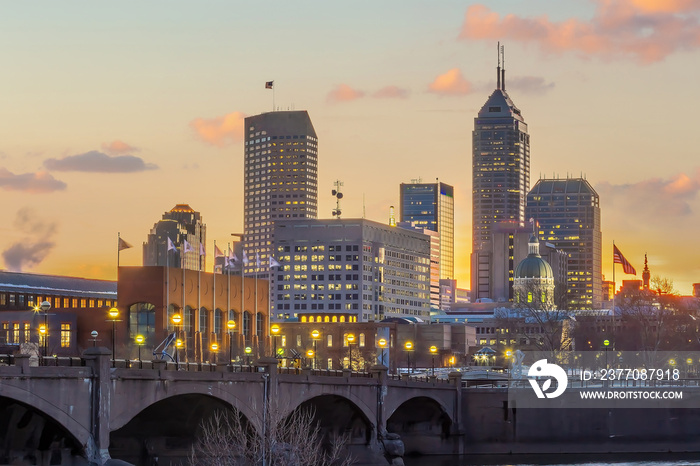 Downtown Indianapolis skyline cityscape of Indiana in USA