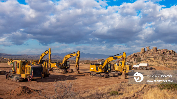 Construction Equipment & Tractors On Job Site In The Arizona Desert Near Scottsdale