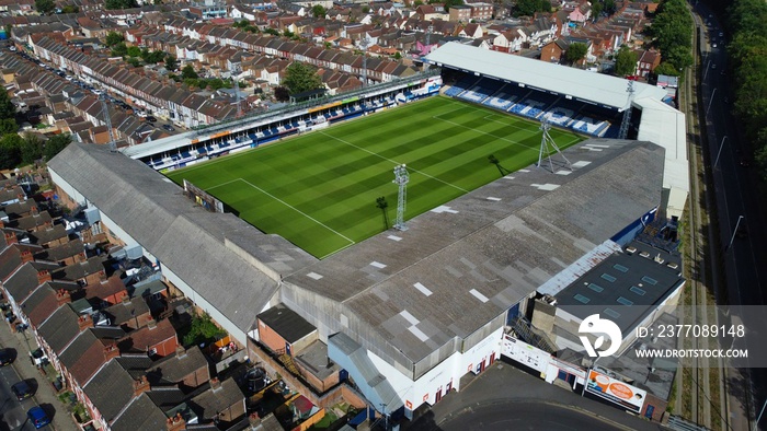 An Aerial High Angle View of Luton Football Stadium of England UK