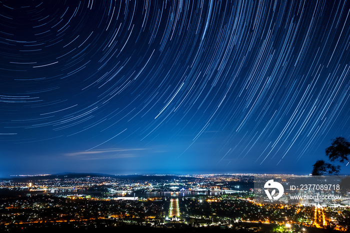 Star trail over Canberra city, ACT Australia