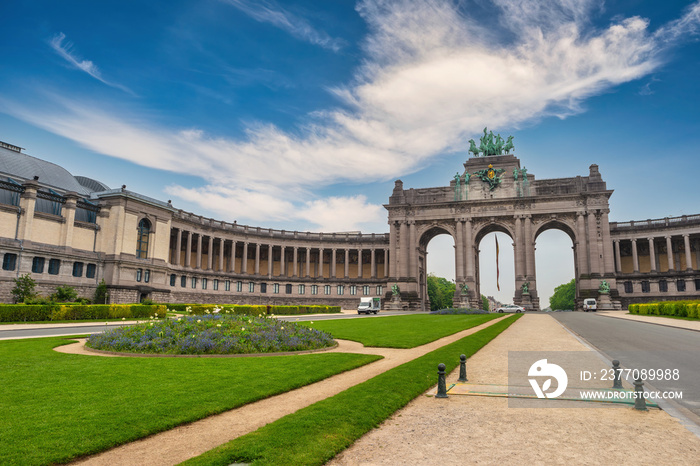 Brussels Belgium, city skyline at Arcade du Cinquantenaire of Brussels (Arc de Triomphe)