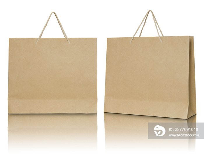 Brown paper bag isolated with reflect floor for mockup