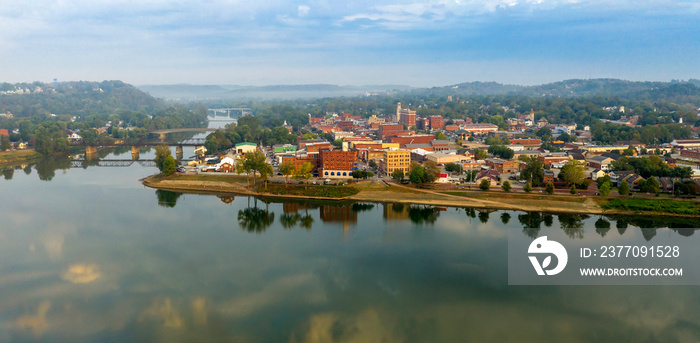 Foggy Morning Over the River and Main Street Marietta Ohio Washington County