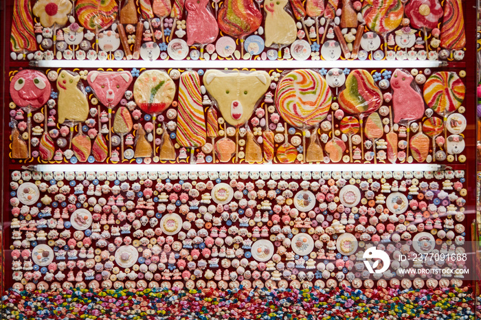 Candy wall in a candy shop in Madrid Spain