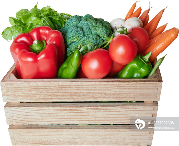 Fresh vegetables in wooden box