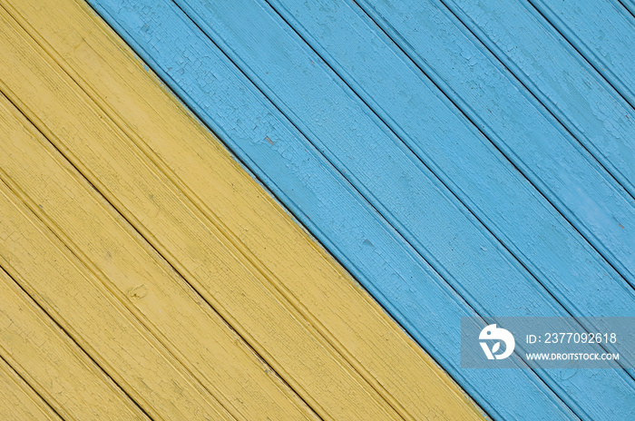 Background of blue and yellow wooden boards