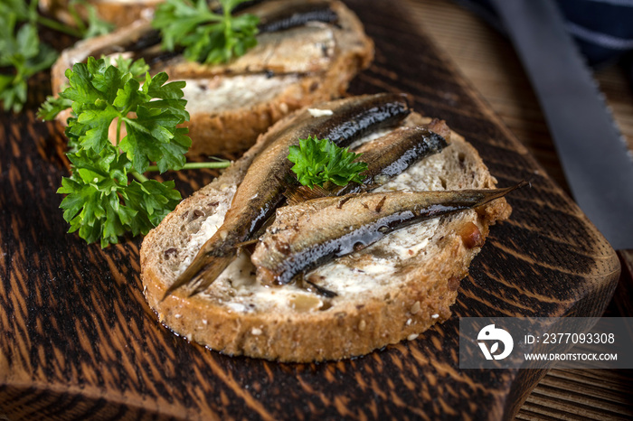 Sandwich with sprats.