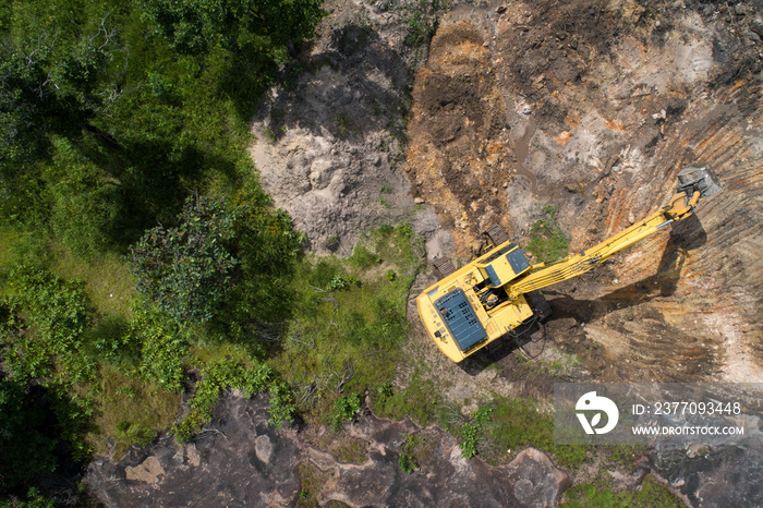 Deforestation aerial photo. Rainforest jungle in Borneo