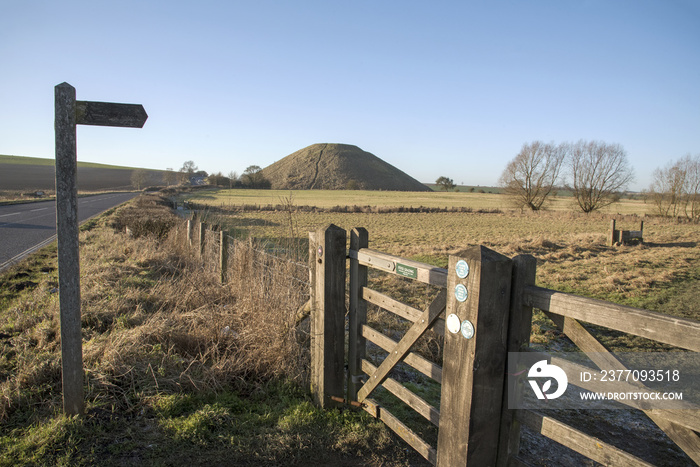 The prehistoric Silbury Hill near Avebury in Wiltshire England UK