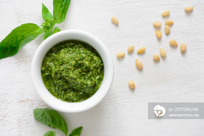 Pesto sauce, overhead view