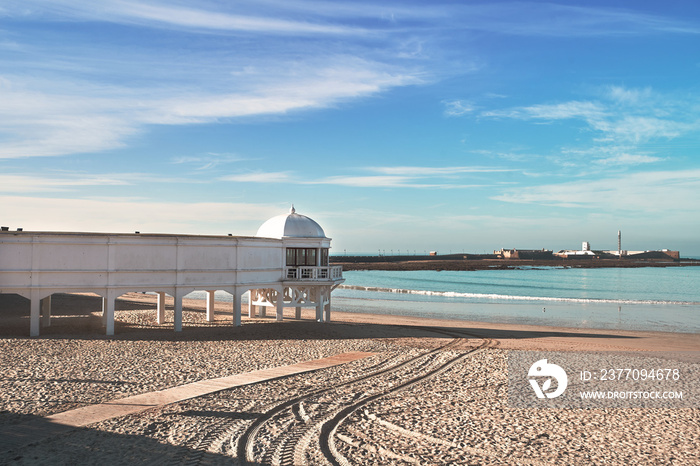 Beach Resort in La Caleta Beach in Cádiz.  Balneario  of Playa de La Caleta Beach in Cadiz, Andalucia, Spain.