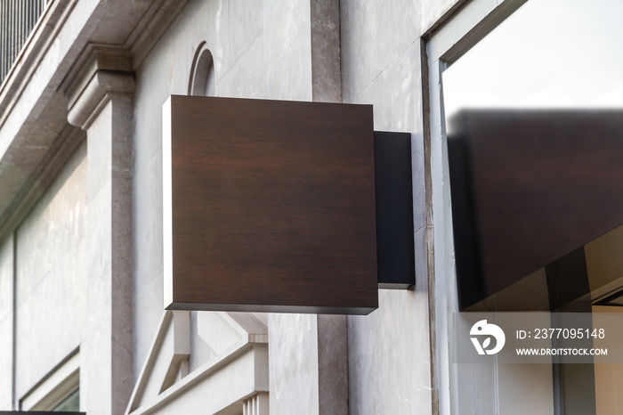 Store brand sign mockup on marble wall