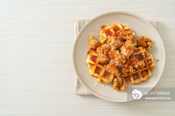 fried chicken with waffle and cheese