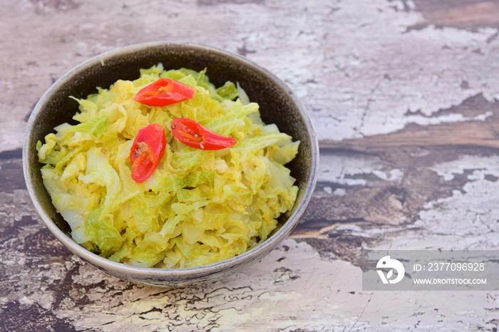 sauteed savoy cabbage with red chilli