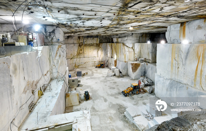 Inside a mountain shaft in a Carrara marble mine