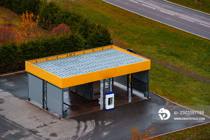 Self-service car wash station. Birds eye view.