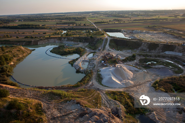 Aerial view of a gravel and sand quarry