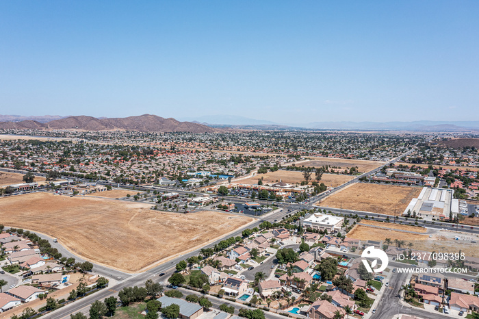 Aerial view of a newly developing desert community