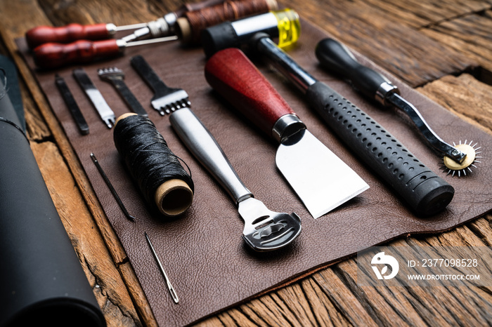 Leather Craft Tools On Desk