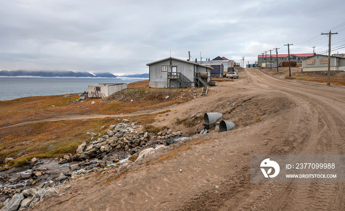 View of Housing in the Arctic community of Pond Inlet (Mittimatalik), Nunavut