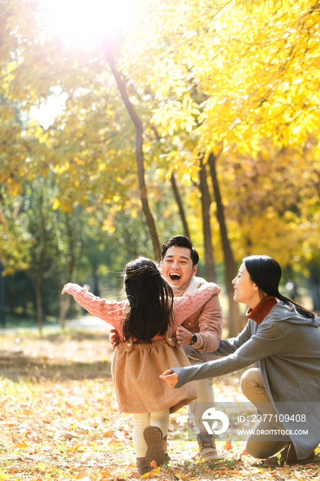 幸福家庭在户外玩耍