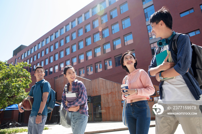 阳光下快乐的大学生在校园里