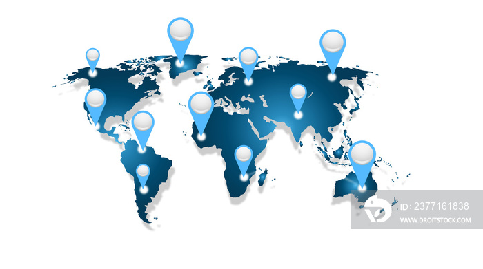 World map, detailed country map of the world, blue template for annual report format, business, info