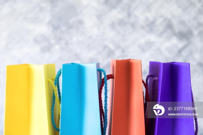 Background of shopping online concept, blur colorful shopping bag yellow blue red and purple. Search