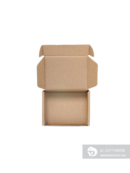 Open cardboard box flat lay top view isolated transparent png