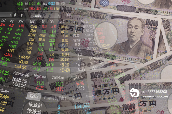 Stock market with Japanese Yen ,Business and finance concept